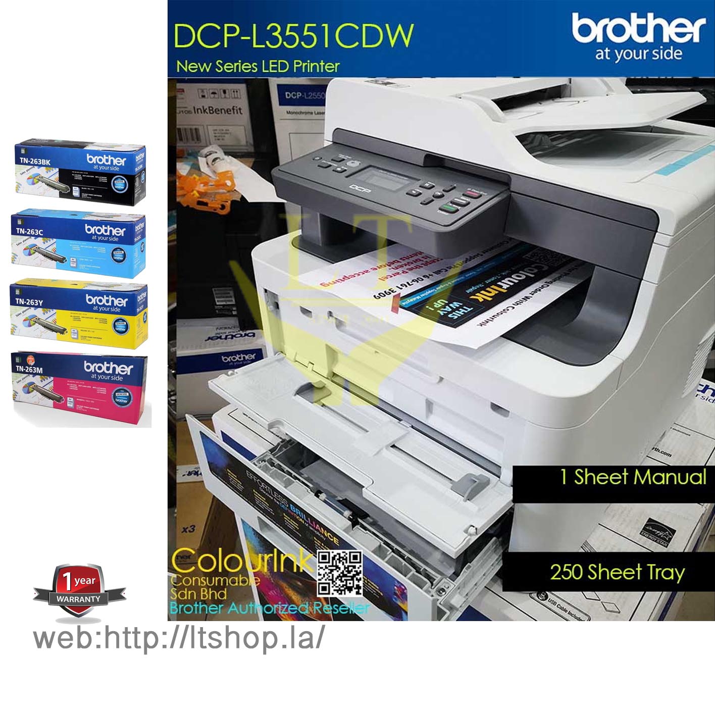 Impresora Laser Color Brother DCP-L3551CDW Multifuncional Wifi