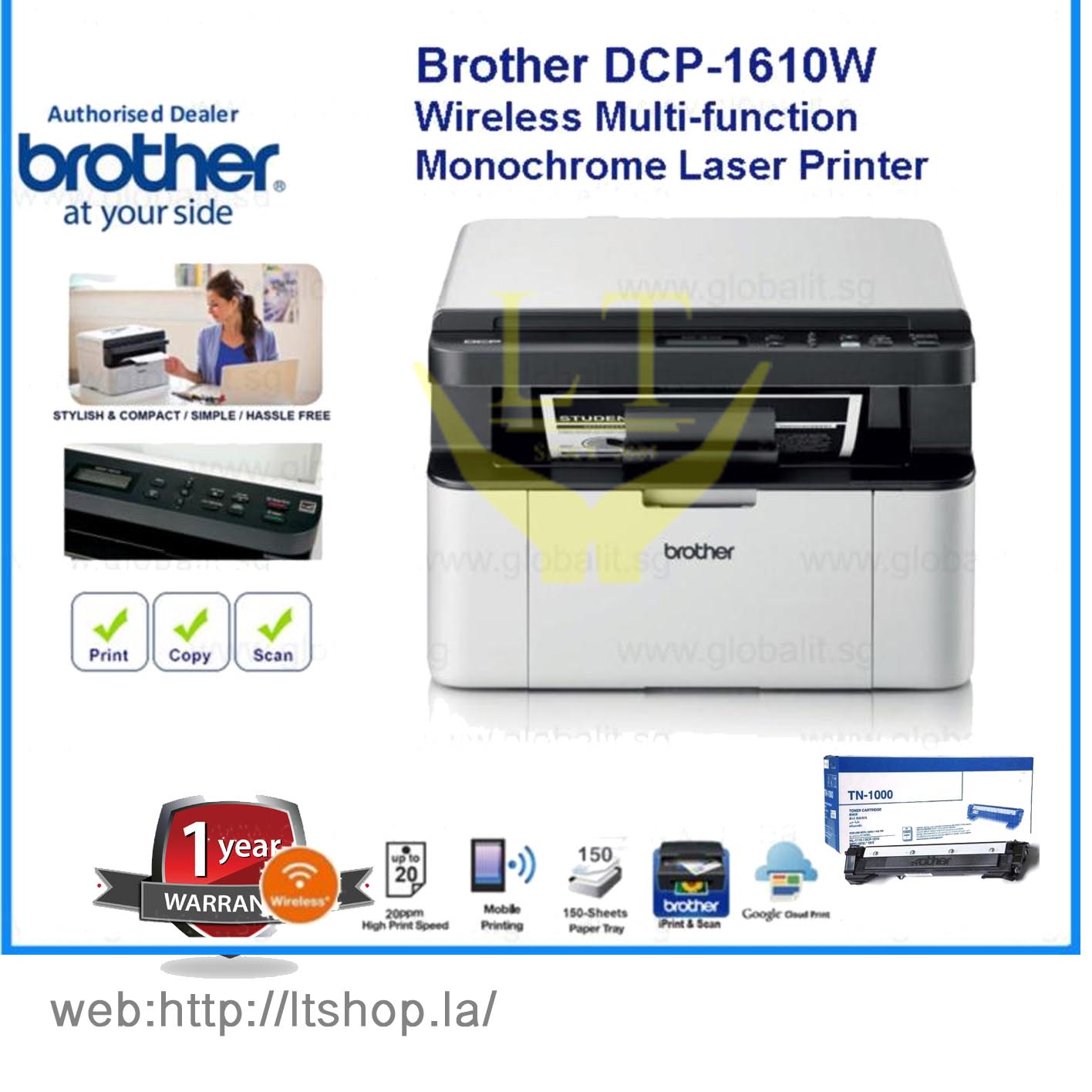 Brother DCP-1610W Multifonction laser monochrome Wifi